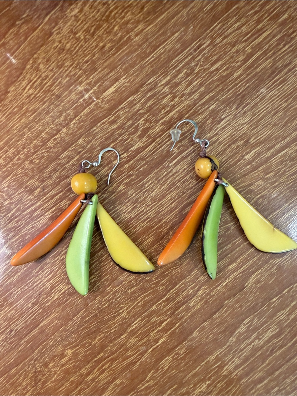 Tri-Leaf Green, Yellow & Orange Drop Earrings - Women Jewelry - Picture 2 of 2